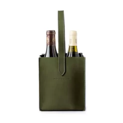 Leather Carrier For 4 Bottles In Sage