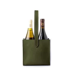 Leather Carrier For 2 Bottles In Sage