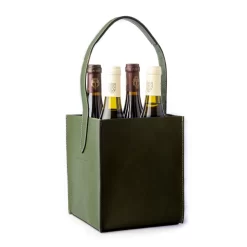 Leather Carrier For 4 Bottles In Sage -Clothing Shop 22.10.25 wine holders 515 edit 1