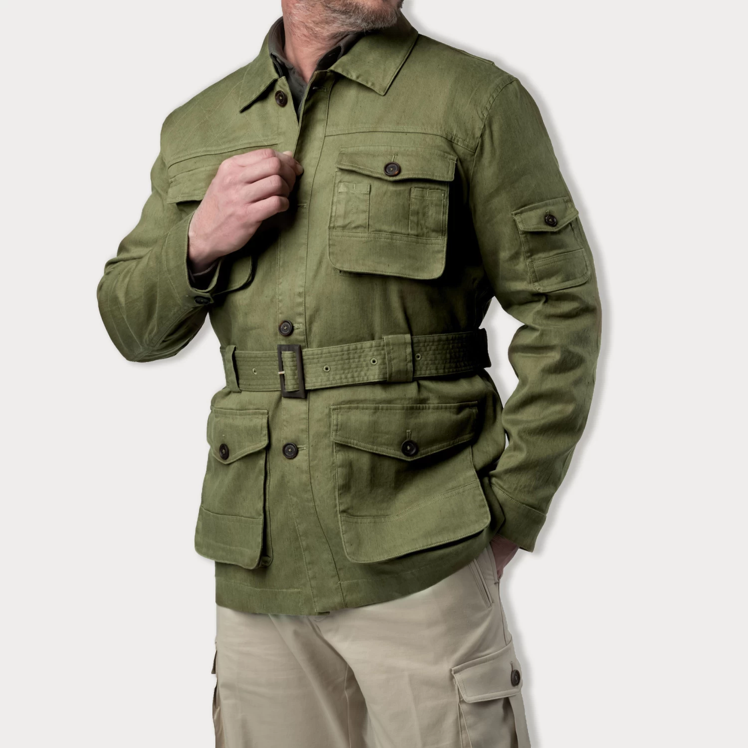 Linen Selous Safari Jacket In Plains Green 2 Linen Selous Safari Jacket In Plains Green - Image 2