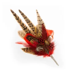 Feather Hat Pin With Red Accents