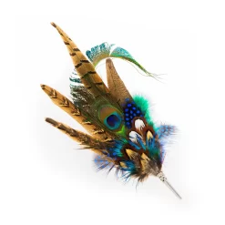Feather Hat Pin With Peacock Accents