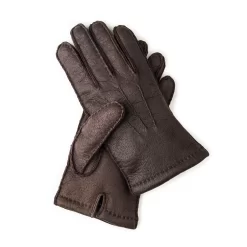 Men's Cashmere Lined Peccary Leather Gloves In Moro
