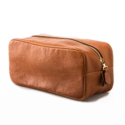 Leather Wash Bag In Mid Tan