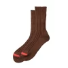Chunky Ribbed Crew Socks In Brown & Poppy