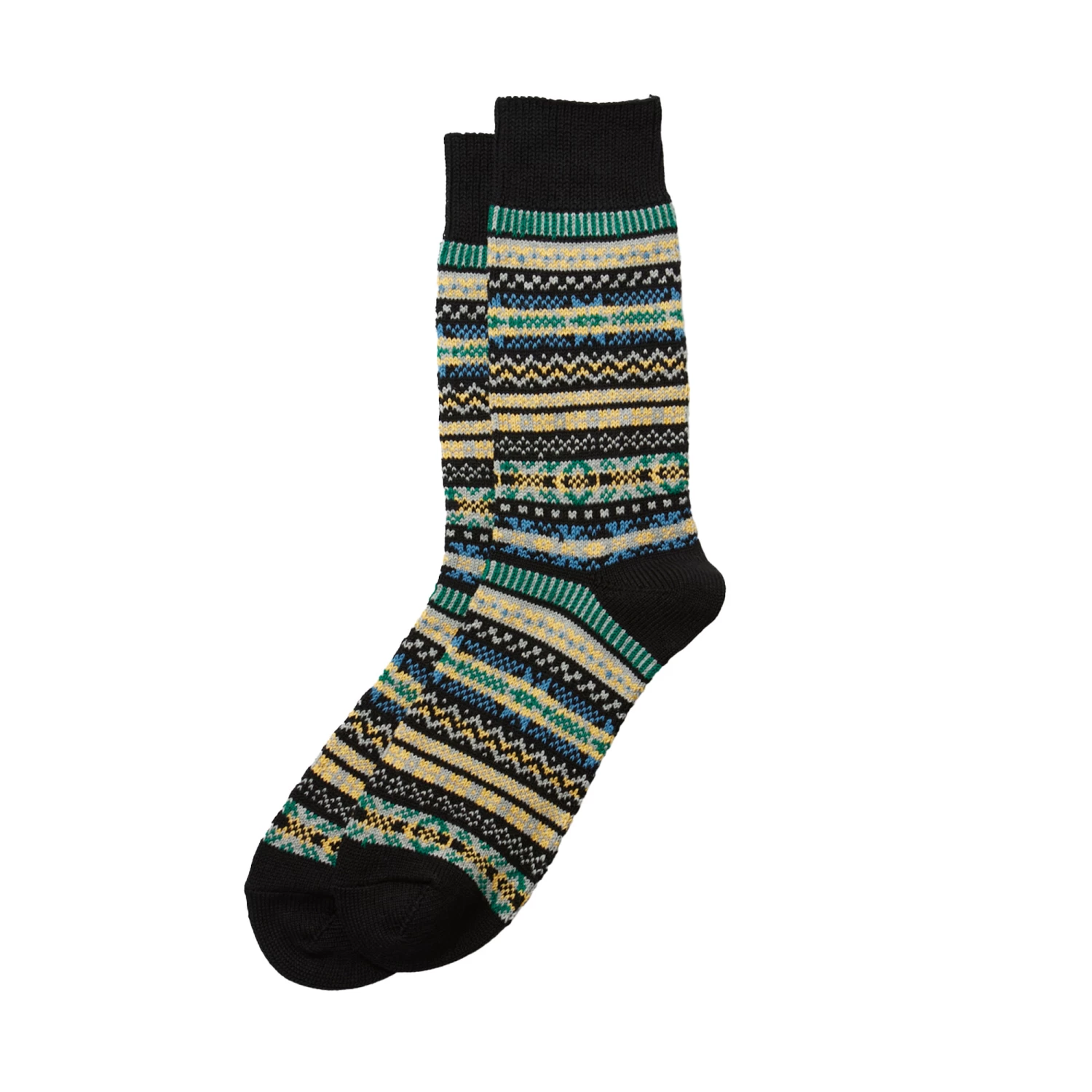 Fairisle Jacquard Crew Socks In Black 1 Fairisle Jacquard Crew Socks In Black