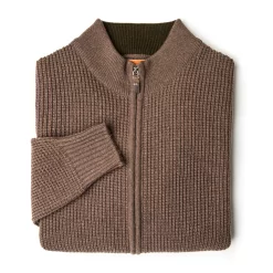 Bowland Zip Cardigan In Clay With Field Green -Clothing Shop wr co knitwear 36943 edit
