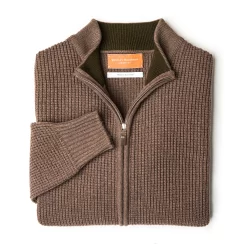 Bowland Zip Cardigan In Clay With Field Green -Clothing Shop wr co knitwear 36952 edit
