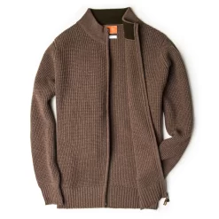 Bowland Zip Cardigan In Clay With Field Green -Clothing Shop wr co knitwear 36965 edit