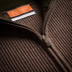 Bowland Zip Cardigan In Clay With Field Green -Clothing Shop wr co knitwear 37014