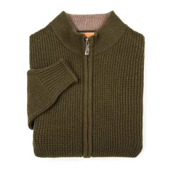 Bowland Zip Cardigan In Field Green With Clay -Clothing Shop wr co knitwear 37029 edit