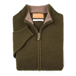 Bowland Zip Cardigan In Field Green With Clay -Clothing Shop wr co knitwear 37031 edit