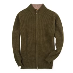 Bowland Zip Cardigan In Field Green With Clay