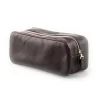 Leather Wash Bag In Dark Tan