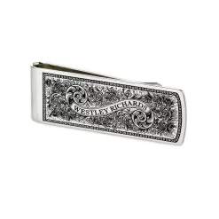 Silver Money Clip With Traditional Scroll Engraving